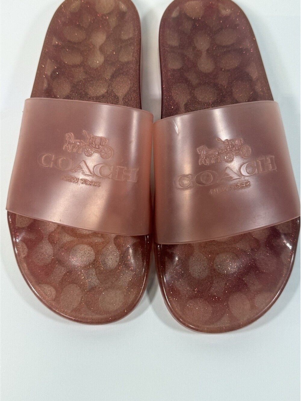Coach Ulyssa Jelly Slides Pink Red Glitter Signature C Women’s Sandals - Picture 7 of 9